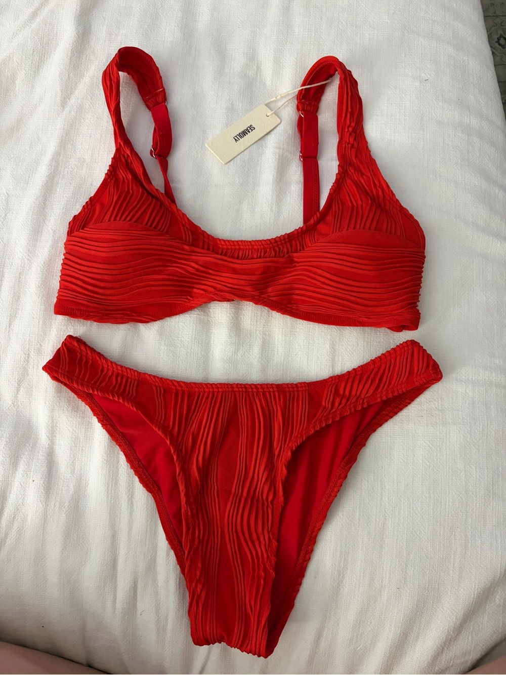 Textured Red Bikini Set - Women Swim